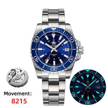 Waterproof Luxury Brand Watch AD2504 Stainless Steel Black Dial Sappire Luminous NEW Ceramic Bezel Dive Watches